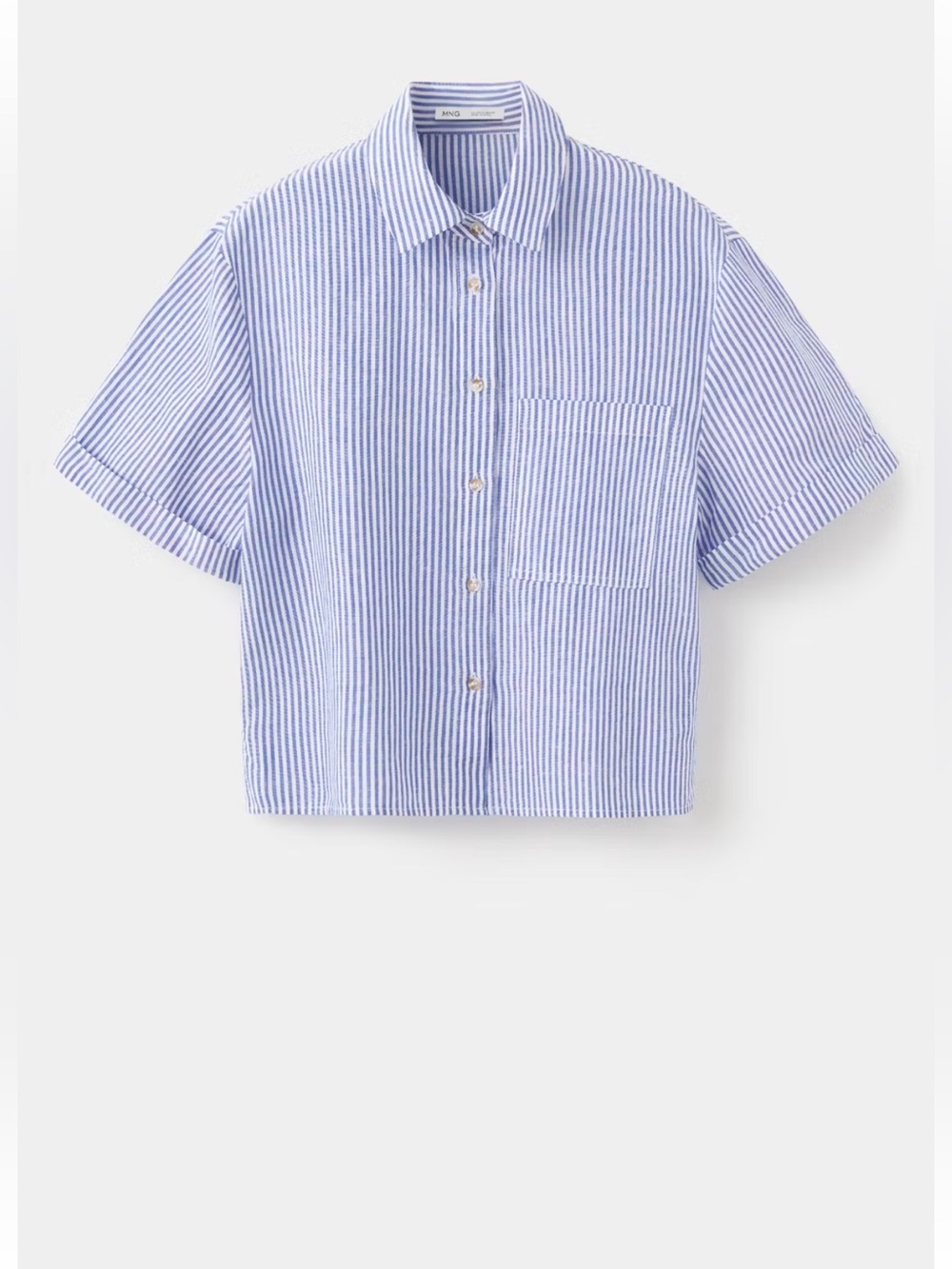 NWT | MANGO | CROPPED STRIPED LINEN BLEND SHIRT | SIZE 4